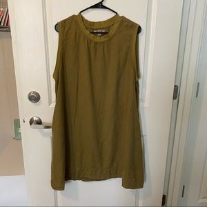 FLAX 100% Linen Lagenlook Oversized Shift Dress in Olive/Army Green, Size Large